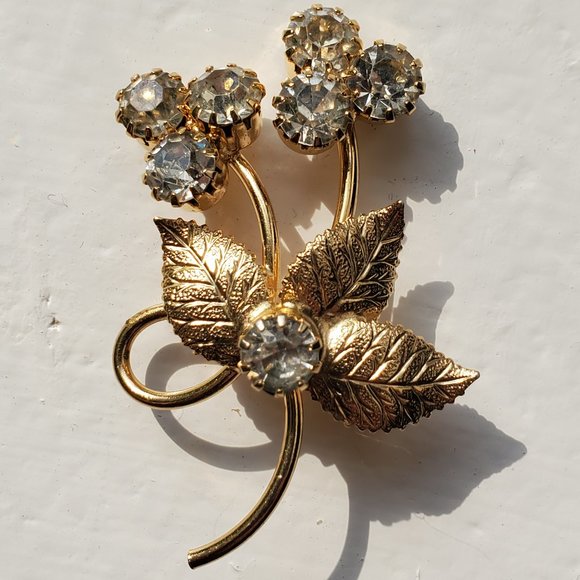 STUNNING Two Flower Clear Rhinestone Brooch/Pin - Picture 6 of 7